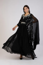 Starlit Black Embroidered Gown