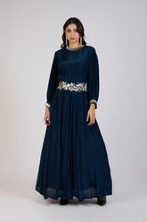 Mystic blue pleated gown
