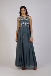 Slate Blue Embroidered Anarkali