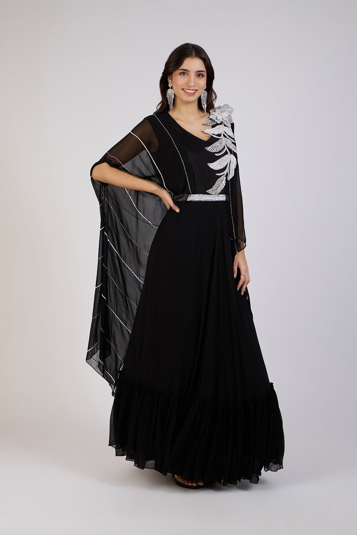 Black Elegance Cape Gown