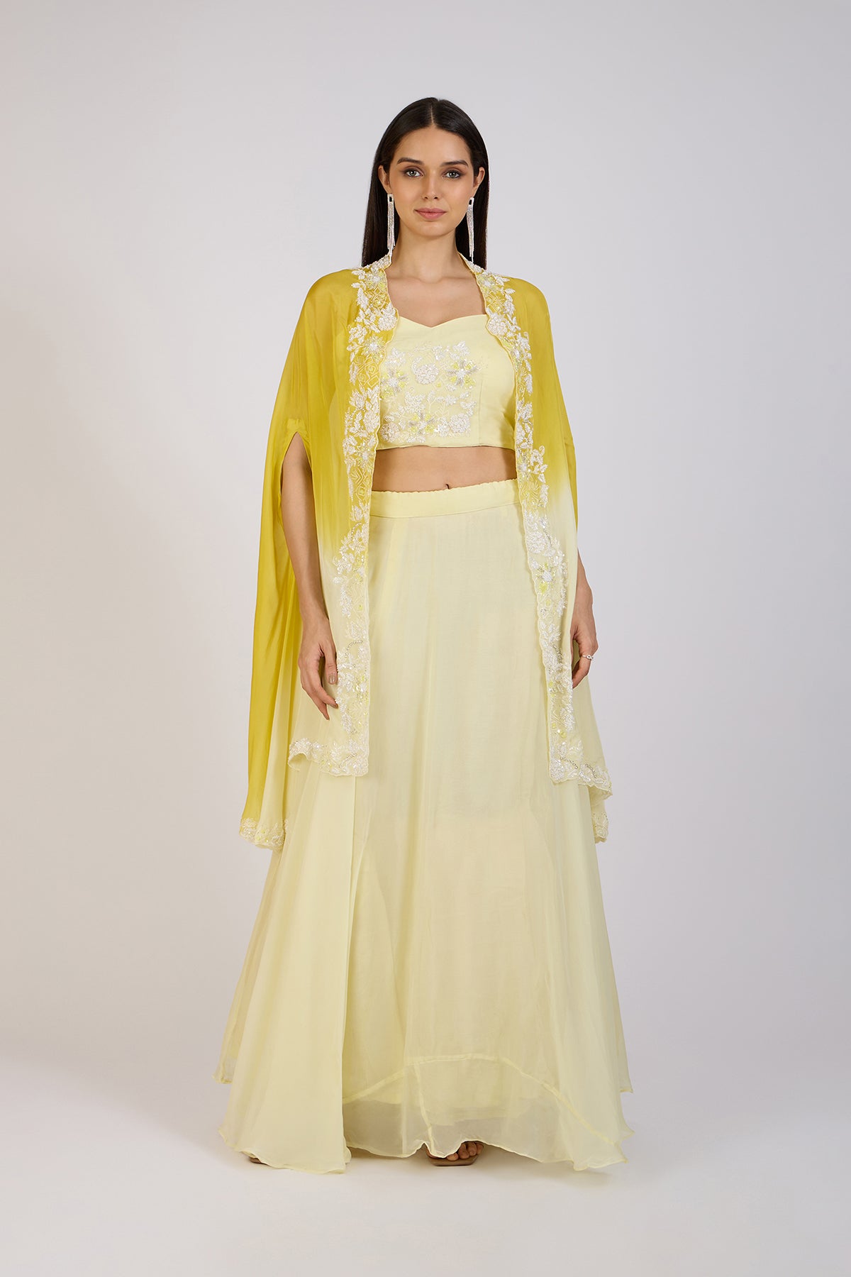 Sunshine Yellow Embroidered Cape Set