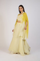 Sunshine Yellow Embroidered Cape Set