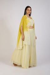 Sunshine Yellow Embroidered Cape Set