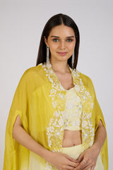 Sunshine Yellow Embroidered Cape Set
