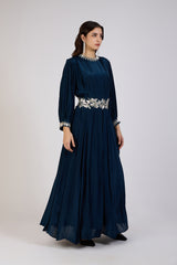 Mystic blue pleated gown