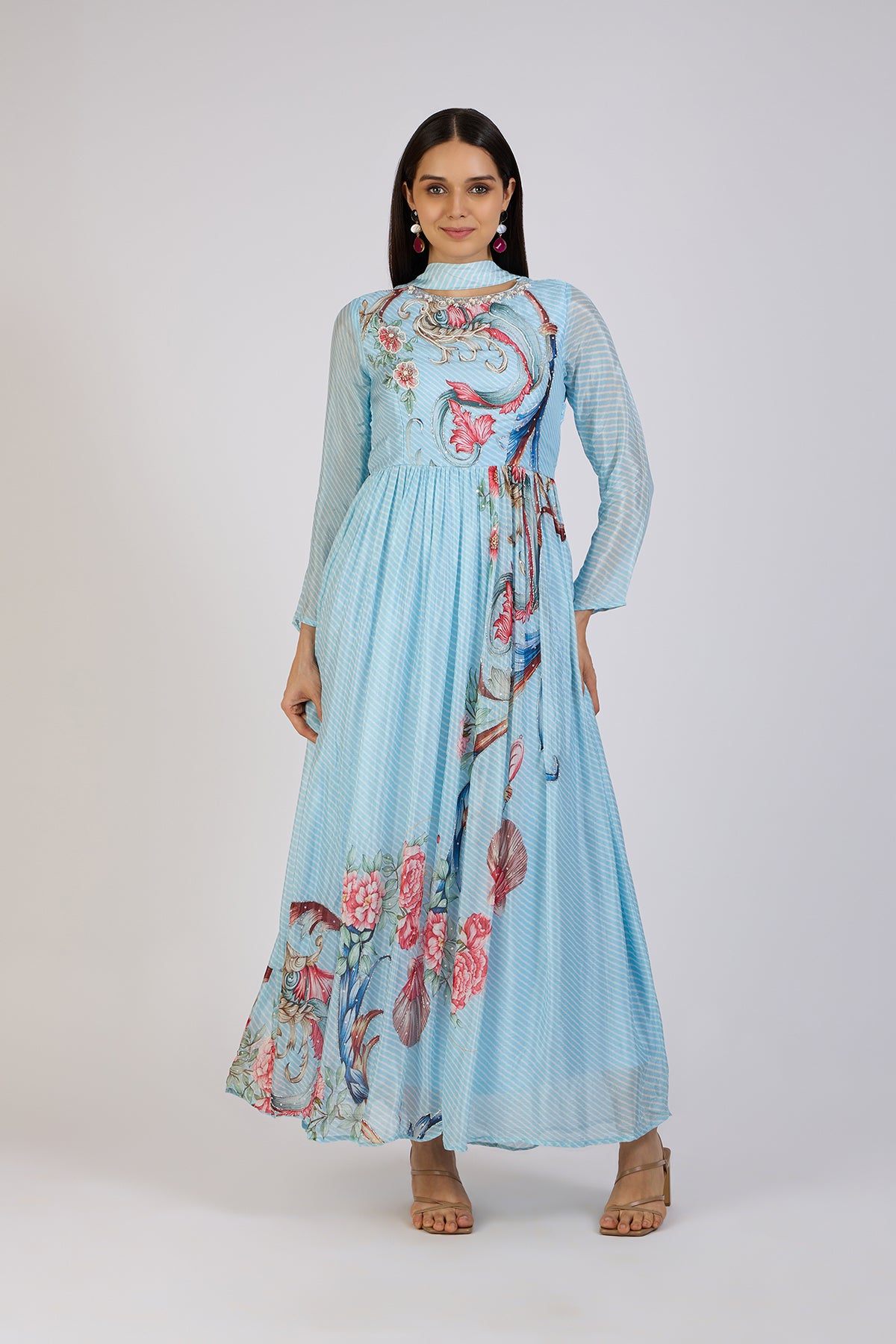 Serene Sky Floral Anarkali
