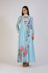 Serene Sky Floral Anarkali