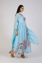 Serene Sky Floral Anarkali