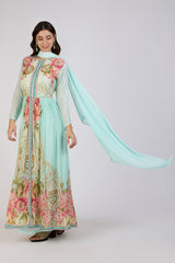 Aqua Anarkali set