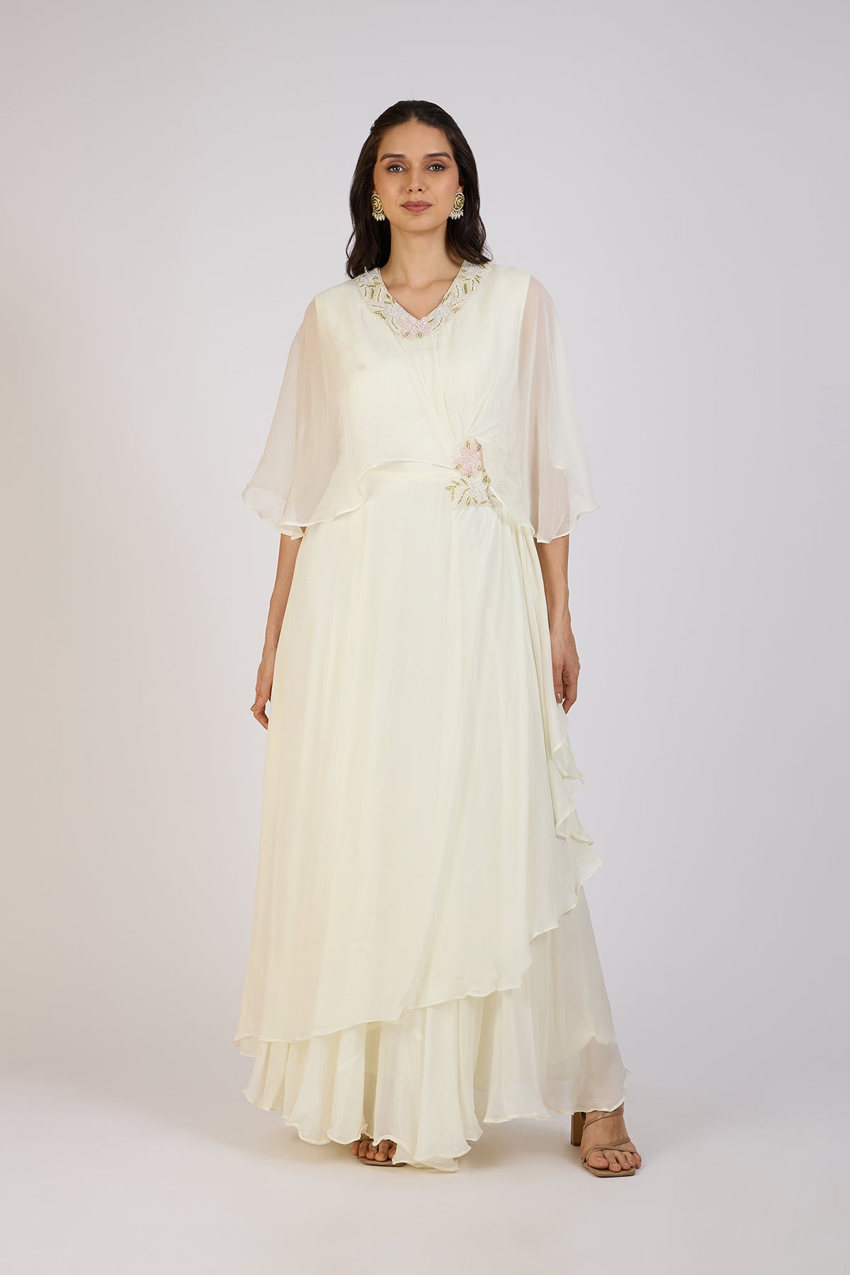 Ivory Elegance – Layered Draped Gown