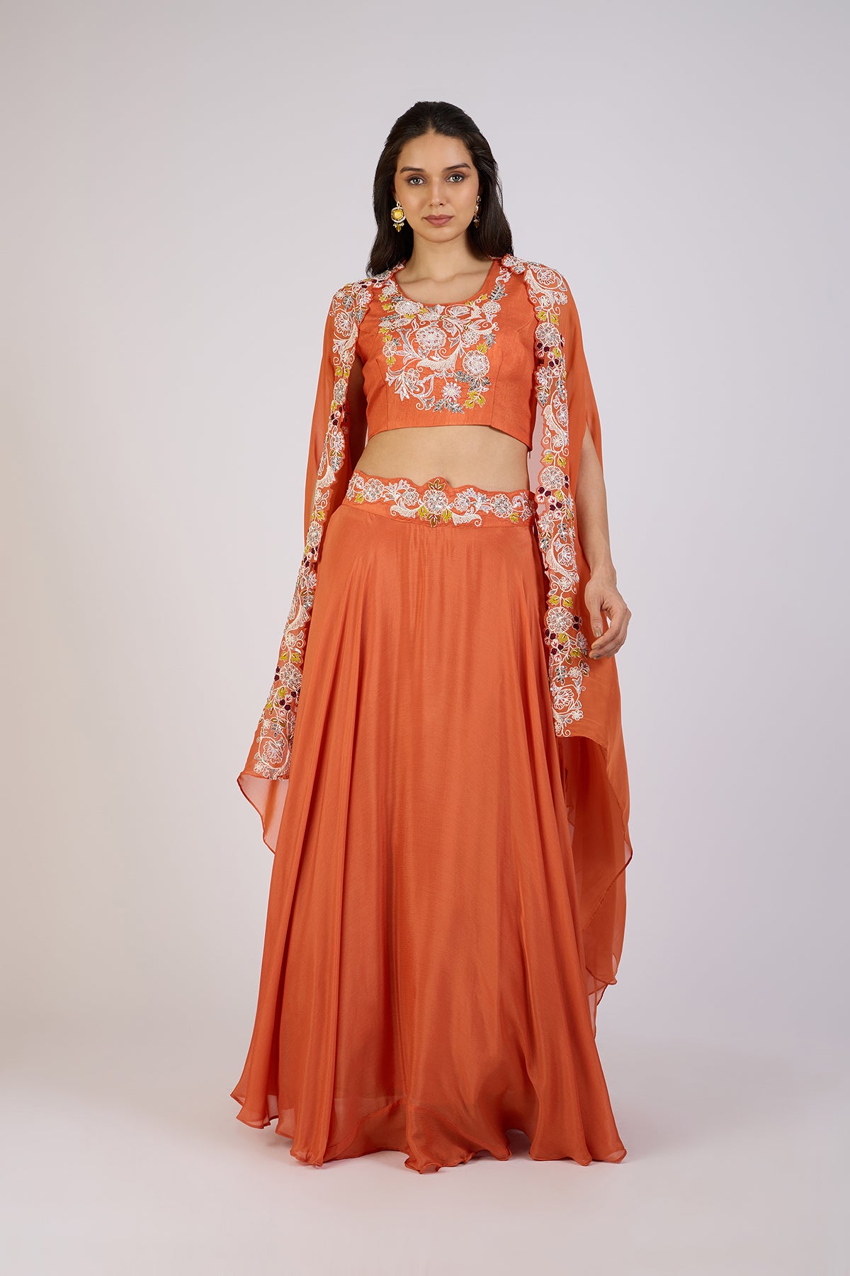 Terracotta Blossom Cape Lehenga Set"