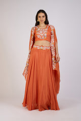 Terracotta Blossom Cape Lehenga Set"