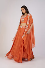 Terracotta Blossom Cape Lehenga Set"