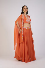 Terracotta Blossom Cape Lehenga Set"