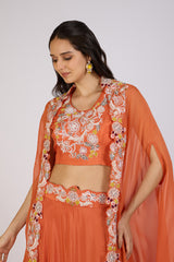 Terracotta Blossom Cape Lehenga Set"
