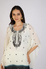 Elegant Ombre Kaftan with Floral Detailing