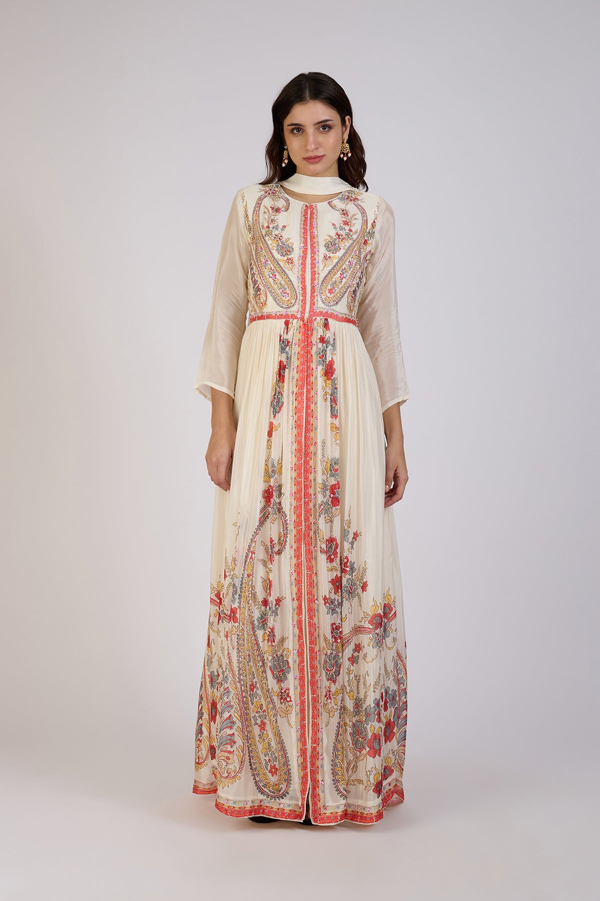 Ivory Elegance Embroidered Anarkali Gown