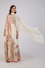 Ivory Elegance Embroidered Anarkali Gown