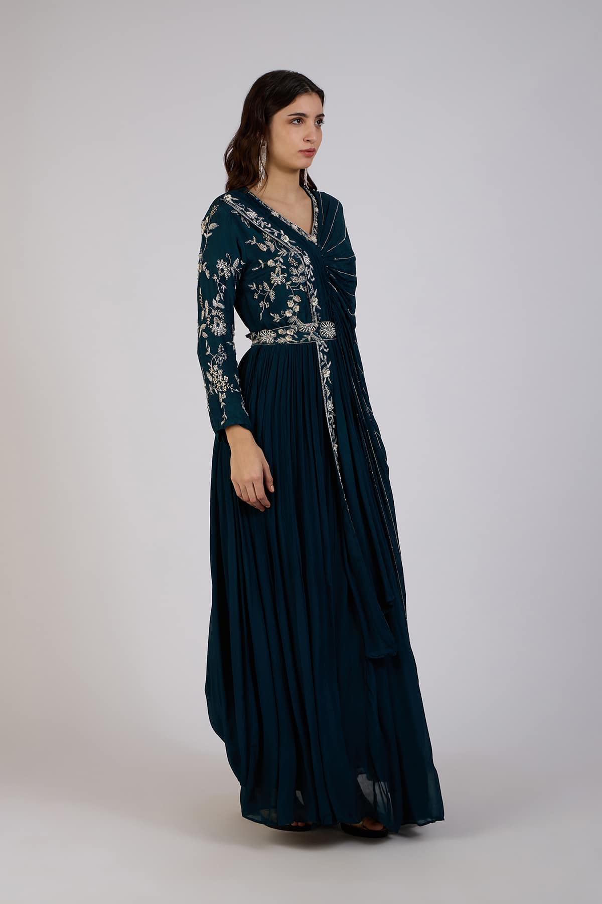 Regal Teal Draped Anarkali Set