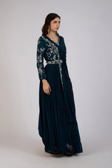 Regal Teal Draped Anarkali Set