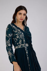 Regal Teal Draped Anarkali Set