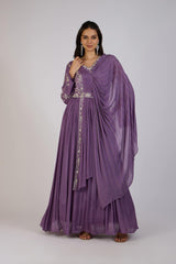 Regal Orchid Draped Gown
