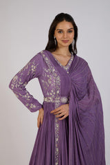 Regal Orchid Draped Gown