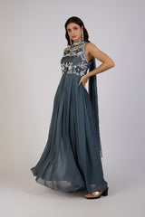 Slate Blue Embroidered Anarkali