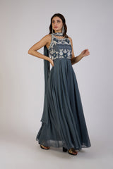 Slate Blue Embroidered Anarkali